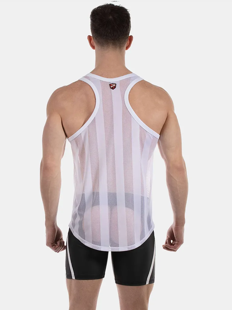 Espalda nadadora de la camiseta de tirantes de rejilla blanca Tobías de Barcode Berlin