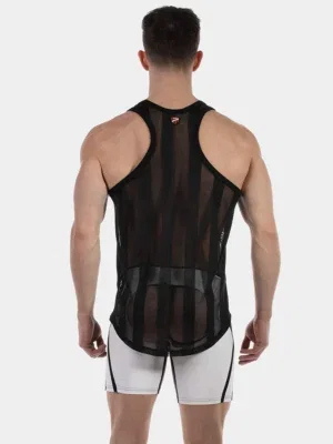 Espalda nadadora de la camiseta de tirantes de rejilla negra Tobías de Barcode Berlin