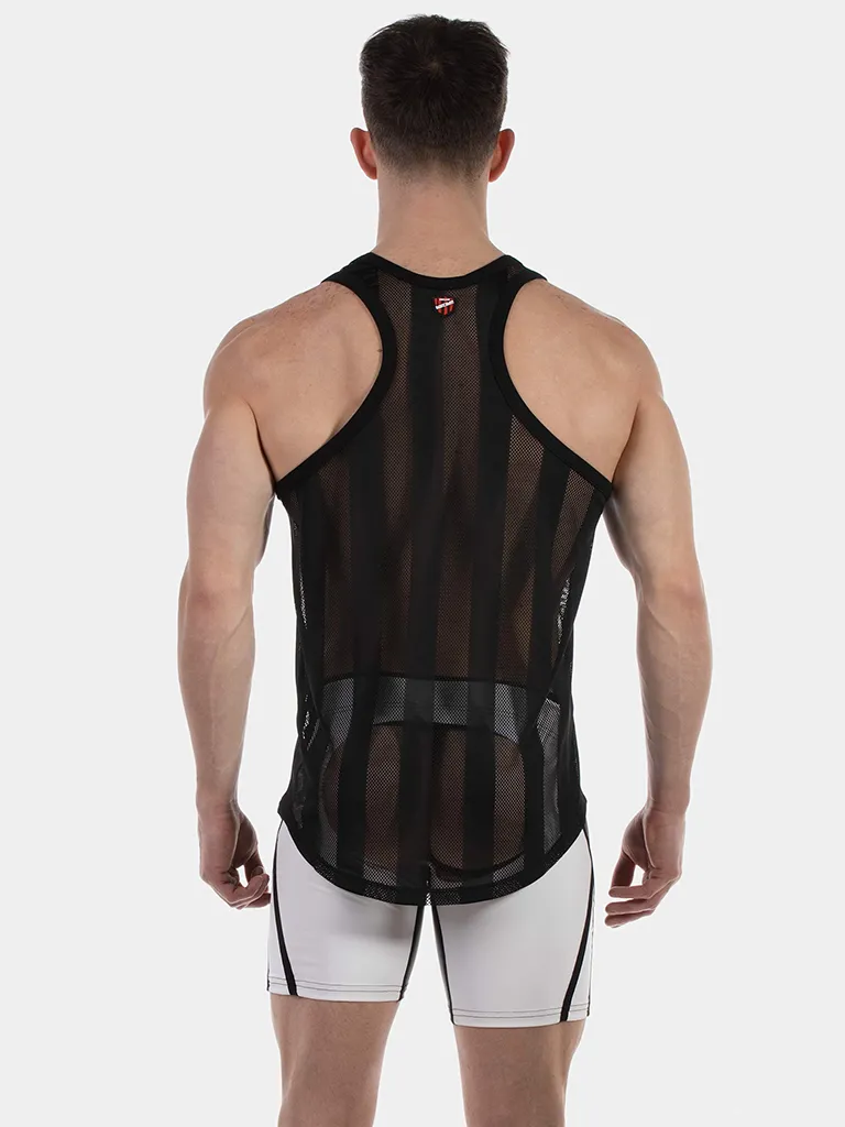 Espalda nadadora de la camiseta de tirantes de rejilla negra Tobías de Barcode Berlin