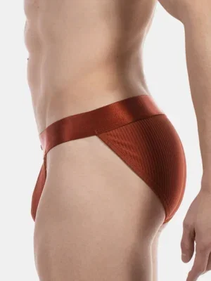 Vista lateral del slip bikini óxido Viggo de Barcode Berlin con tiro bajo