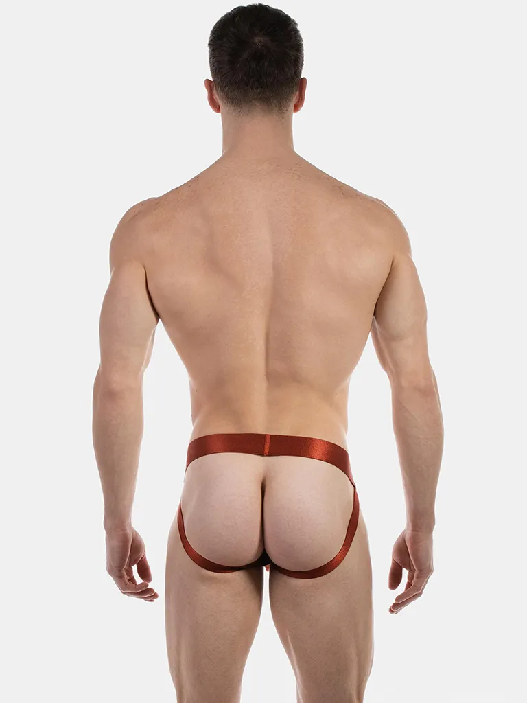 Vista trasera del jockstrap óxido Barnabie de Barcode Berlin con espalda abierta