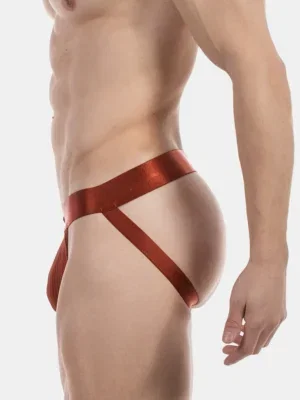 Vista lateral del jockstrap óxido Barnabie de Barcode Berlin con tiras traseras