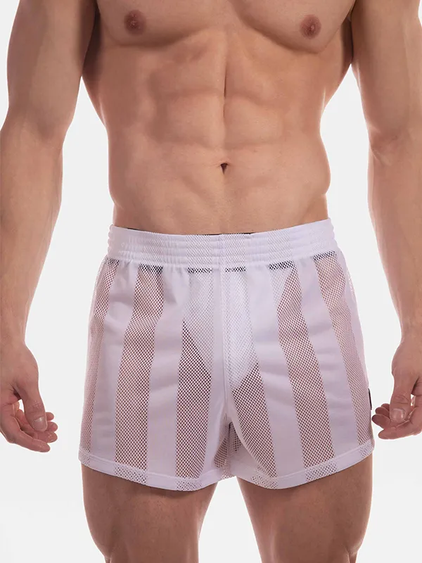 Detalle frontal del short de rejilla blanco Mikkel de Barcode Berlin