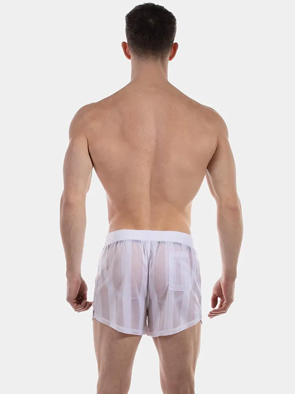 Vista trasera con bolsillo del short de rejilla blanco Mikkel de Barcode Berlin