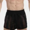 Detalle frontal del short de rejilla negro Mikkel de Barcode Berlin