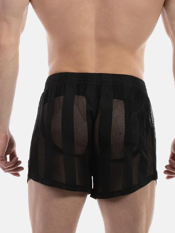 Detalle trasero del short de rejilla negro Mikkel de Barcode Berlin