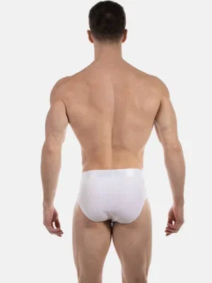 Vista trasera del slip blanco Caspian de Barcode Berlin con cobertura completa