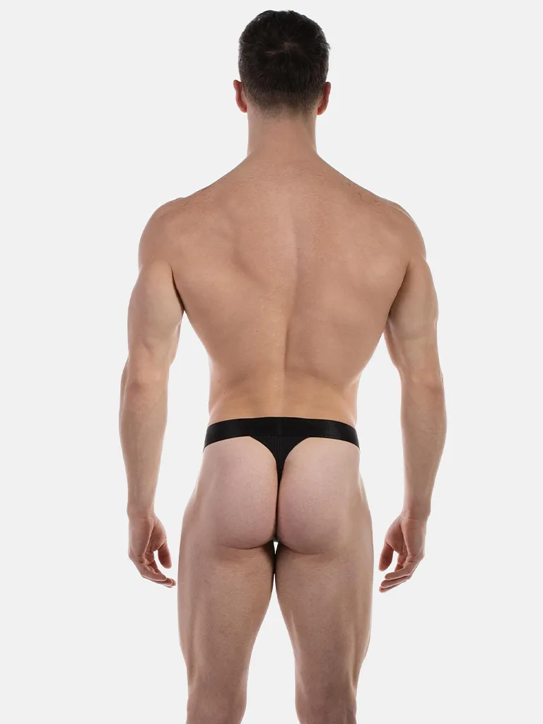 Vista trasera del tanga hombre negro Julian de Barcode Berlin con cobertura mínima